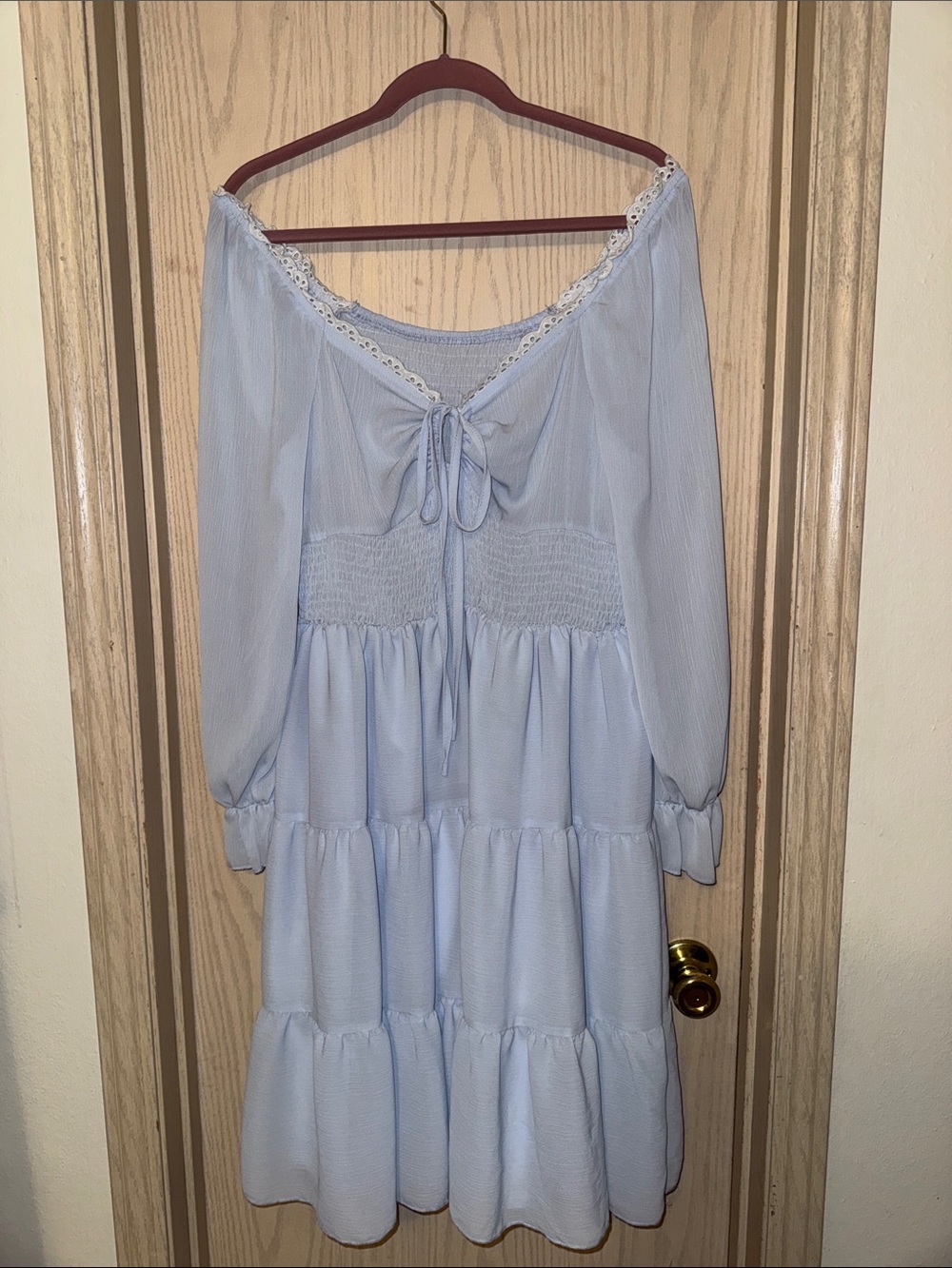SHEIN Light Blue Tiered Peasant Dress